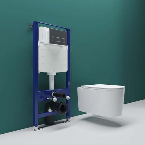 SKY Bathroom 1.14M Concealed Cistern Frame Match Rimless Wall Hung Toilet Set