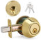 LOQRON Round Design Single Cylinder Deadbolt with Keys, Exterior Keyed Dead Bolt Lock for Front Entrance Door Security, Polished Brass