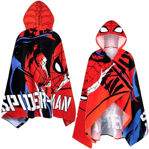 Marvel Spiderman Badetuch Poncho Badeponcho Kinder Strandtuch Jungen mit Kapuze Schnelltrocknendes Handtuch für Strand Schwimmen Duschen (Rot Spiderman, 6-14 Jahren)