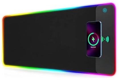 LYCEBELL Tappetino per Mouse Gaming RGB con Caricamento Wireless 15W Qi, 10 Modalità Luce LED, Extra Large XXL 800x300mm, Base in Gomma Antiscivolo, per PC, Laptop e Giochi Competitivi