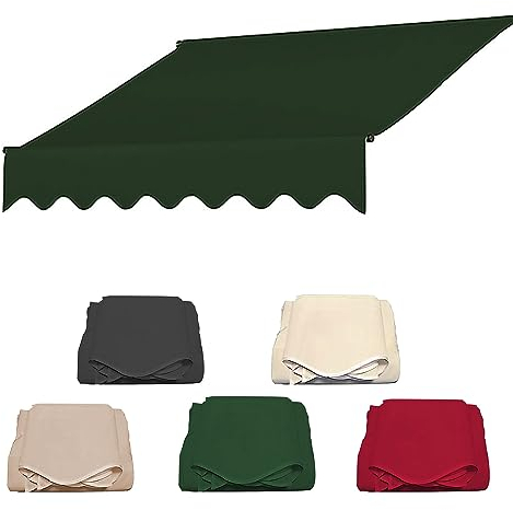 TsoLAY Markisenbespannung Canvas Markisenstoff, Klemmmarkise Markise Balkon ohne Bohren, Markisen Ersatzstoff Sonnenschutz Stoff Außen Markisenstoff Wasserdicht Hochwertiges Ersatztuch-Grün||2m