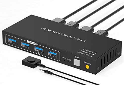 8K HDMI KVM Switch for 2 Computers Share 1 Monitor USB 3.0 KVM Switches Support 8K60Hz 4K120Hz Support Desktop Control Includes 2 USB 3.0 Cables