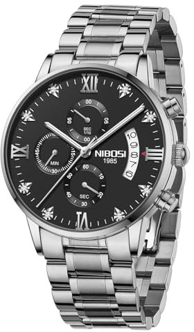 NIBOSI Herrenuhr Herrenuhren Armbanduhr Herren Analog Quarz Chronographen Wasserdicht Mode Lässig Business Herrenuhr mit Kalender Edelstahlarmband Geschenk für Männer