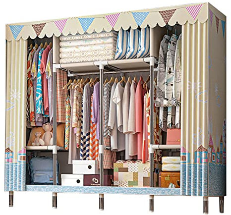 Kleiderschrank aus Leinen, mit Fächern und Kleiderstange, Stoff-Kleiderschrank, Aufbewahrungsorganisator, Schrank für Ankleidezimmer, Schlafzimmer, D-166 x 45 x 172 cm