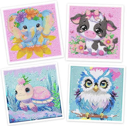 SenaiMy 4 Piezas Diamond Painting, Diamond Painting Niños, DIY Animales Pintura Diamante, Diamond Painting Kit Completo, Pintura Diamante Infantil para Regalo, Decoración (Animal)