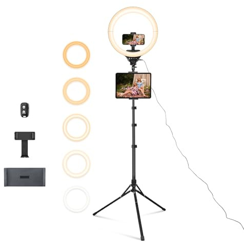 Aureday 14inch iPad Ring Light with Tripod Stand, 62inch Selfie Tripod Light Ring with Phone&Tablet Holder for Recording, 20W LED Circle Light with Wireless Remote for Tiktok, Makeup, Live Streaming