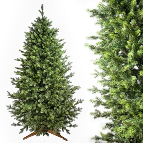 Evergreen Tree® Künstlicher Weihnachtsbaum 210 cm - Naturgetreue 100% Spritzguss Weihnachtsbaum mit Holzständer, Made in EU - Tannenbaum Künstlich Artificial Christmas Tree