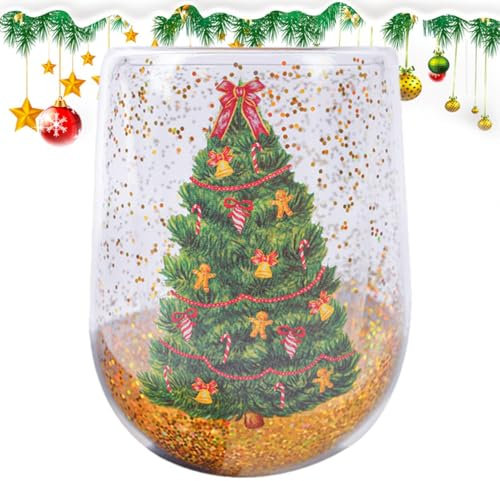 Tazza a forma di albero di Natale, bicchieri con paillettes, riutilizzabile, in vetro isolato, per caffè e caffè, cappuccino e latte