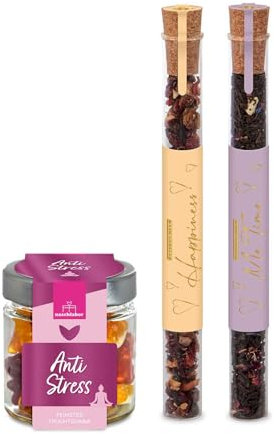 Tee Geschenkset | Früchtetee, Schwarztee & Fruchtgummi | Anti Stress | Me-Time | Geschenk für Frauen, Freundin und Beste Freundin | Geschenk gegen Stress | Zur Erholung & Entspannung