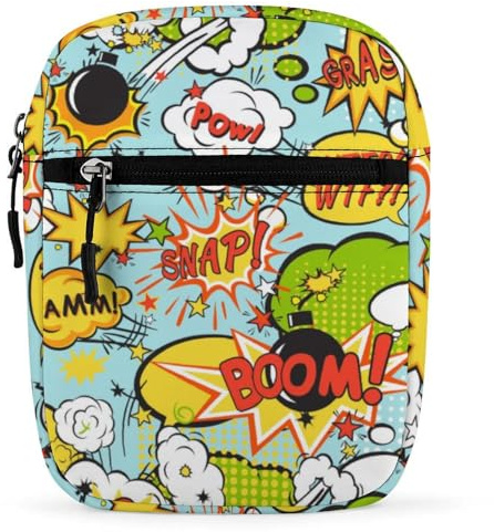 Kleine Umhängetasche mit Comic-Sprechblasen-Motiv, Pop-Art-Stil, Schultertasche für Damen und Herren, Mini-Umhängetasche mit verstellbaren Trägern, Siehe Abbildung, Einheitsgröße