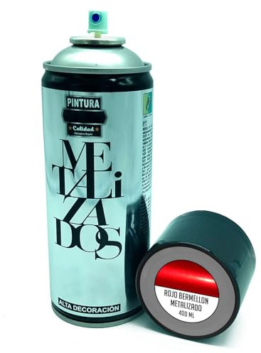 Tradineur - Bote de Pintura en Spray - Fabricado en España - Ideal para cualquier superficie, Madera, Metal, Cartón, Piedra o Cerámica - Capacidad de 400 ML - Rojo Bermellón Metalizado