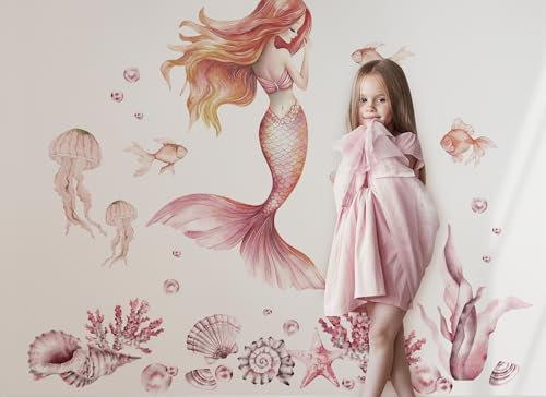 Osomhome |Wandtattoo Kinderzimmer Wandsticker | Wanddeko Babyzimmer | Schlafzimmer Junge Mädchen Selbstklebend (Rosa Meerjungfrau, M)