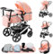 Zkiprm Passeggino 3 in 1, passeggino e seggiolino auto combinato, con manico regolabile in altezza, con zanzariera, carrozzina da viaggio con telaio in alluminio, per neonati da 0 a 4 anni, rosa