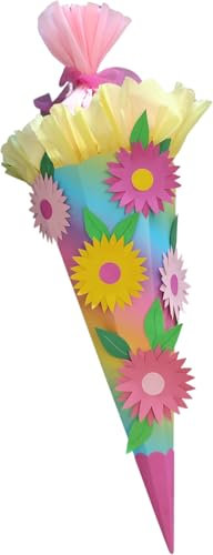 Schultüte Bastelset Regenbogen Blumen vorgestanzt von Prell- regenbogen Rohling - Mädchen - Einschulung ? Zuckertüte ? Schulanfang