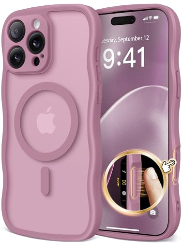 CAPRARO for iPhone 16 Pro Case for Women, Compatible with MagSafe | Upgraded [Full Camera Protection] Cute Wave Translucent Matte Phone Case Cover for Girls, Black Currant