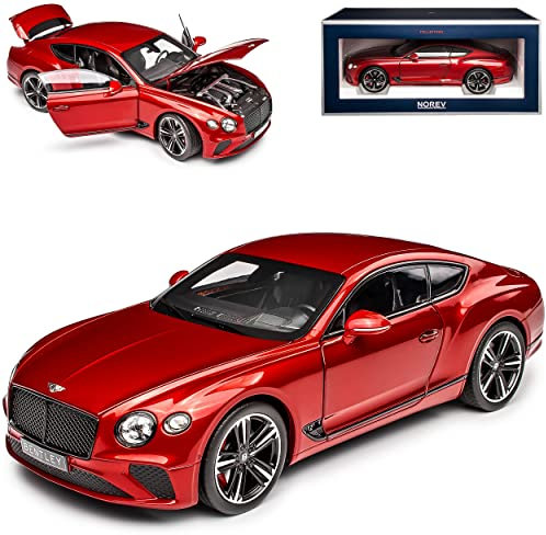 Bentley Continental GT Coupe Candy Rot 3. Generation Ab 2018 1/18 Norev Modell Auto mit individiuellem Wunschkennzeichen