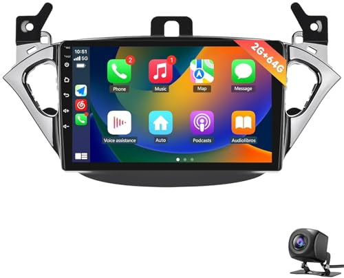 Android 14 Autoradio 2 Din für O-pel Adam 2013-2016/Corsa E 2015-2019 mit Wireless Carplay Android Auto GPS Navi 9 Zoll Stereo mit WiFi Mirror Link Bluetooth FM/RDS/DAB Rückfahrkamera(Color:P2-CP)
