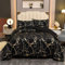 Freyamy Marmor Optik Bettwäsche 135x200 4tlg Schwarz Gold Marmor Glitzermuster Luxus Bettwaren-Sets Marmormuster Mikrofaser Deckenbezug 2 Bettbezug mit Reißverschluss und 2 Kissenbezug 80x80cm