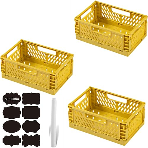 CNKHDZ 3 Stück Klappbox Klappkiste Gelb 42x28x16cm Klappboxen Faltbar Stabil Klappkorb Faltbar Klappkorb Aufbewahrungsbox Boxen Aufbewahrung für Küche,Arbeitszimmer,Büro