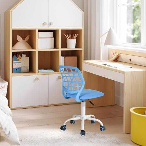 FurnitureR Kinderstuhl höhenverstellbar für Schreibtisch, ergonomischer bunter Jugendstuhl mit Rückenlehne & Armlehnen, Drehstuhl mit 5 Rollen, für Kinder 3–10 Jahre, bis 100 kg belastbar