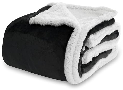 Winthome Kuscheldecke Dicke Warme, Decke Flauschig, Doppelseitiges Design, Winterdecke Spart Heizkosten, Kuscheldecke Kinder Geeignet für Kinder, Jugendliche und Erwachsene (Schwarz, 130 x 170cm)