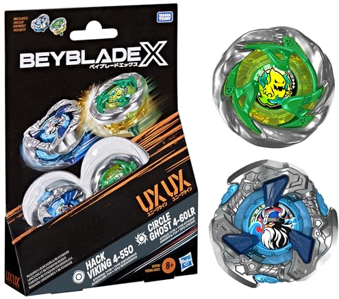Hasbro Beyblade X Circle Ghost 4-60LR UX & Hack Viking 4-55O UX Takara Tomy Dual Pack Set mit 2 rechtsdrehenden Kreiseln, Kampfkreisel-Spielzeug, ab 8 Jahren