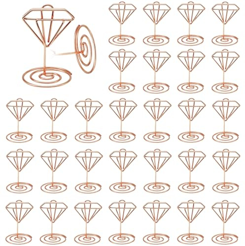 MisFun 30 Pièces Porte Nom Table, Porte Photo Pince, Porte Photo sur Pied, Porte Cartes de Table pour Mariages, Porte Numero de Table, pour Noël le Banquet de Fête Saint Valentin(Diamant Or Rose)