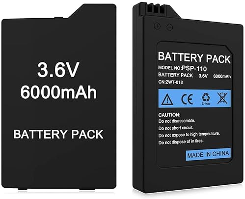 [6000mAh] Batterie pour Sony PSP 1000 PSP-110 Console, 3,6V Rechargeable Batterie Pack Remplacement (Non pour PSP-2000/3000/Slim)