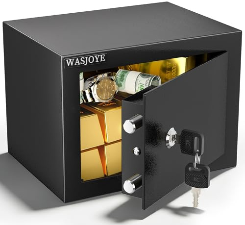 WASJOYE 23 * 17 * 17cm Mini Safe Tresor mit 2 Schlüssel,6.6L Mini Tresor | für Zuhause/Büro, kleiner tresor mit 2 Schlüssel für Geld Schmuck Medikamente und Reisepass