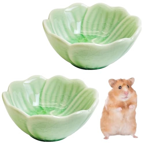 2 Pcs Hamster Food Bowl Green, Guinea Pig Food Bowl, Narcissus Design Small Bowl Pet Dish for Guinea Pigs Hedgehogs Rabbit Bowl, Stable Non-Tip Feeding Bowl with Easy Cleaning