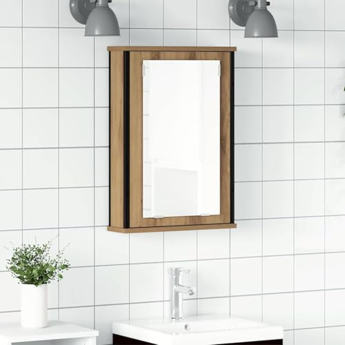 HaoChrymec Armoire de Toilette avec Miroir en Bois d'Ingénierie, Design Fixable au Mur, Armoire Salle de Bain Armoire Pharmacie Murale Meuble Haut Salle de Bain, Chêne Artisan, 42x12x60cm
