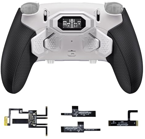 eXtremeRate BEYOND Remap Kit per ps5 Edge Controller, Display OLED, Cover Grip Ergonomici, 4 Palette Tasti Posteriori Rimappabili, Paddle Accessori per ps5 Edge Joystick, Bianco&Nero