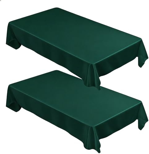 Tischdecke, 140 x 200 cm, Polyester, rechteckig, waschbar, flecken- und knitterfrei, Esstischabdeckung für Weihnachten, Küche, Party, Hochzeit, Buffet, Partys, Dunkelgrün, 2 Packungen