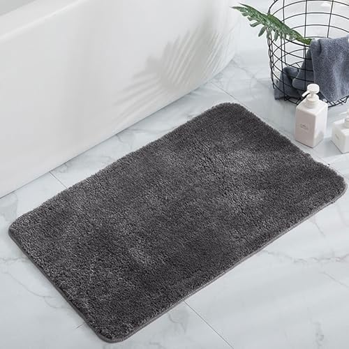 HELLSER Badezimmerteppich MIRA | Badematte rutschfest & Waschbar | Weicher Mikrofaser Badteppich | Saugfähig & Schnelltrocknend | Oeko-TEX Badvorleger für Fußbodenheizung | Dunkelgrau | 40x60 cm