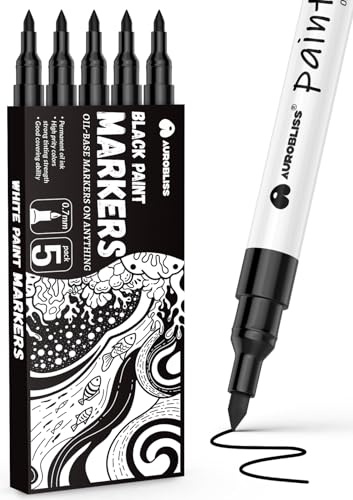 Aurobliss Black Paint Pens Fine Permanent Marker Pens for Metal, Fabric, Glass, Wood, Rocks, Laundry Oil Based Waterproof Pen