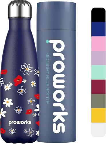 Proworks 500ml Stainless Steel Water Bottle | Double Insulated Vacuum Drinks Flask | 12 Hours Hot | 24 Hours Cold |Great for Sports, Home, Work, Gym & Travel | BPA Free