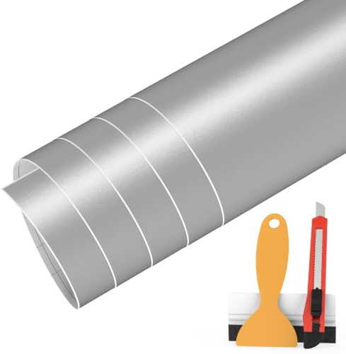 FAFALITHIC 30cm x 300cm Matt Silber Autofolie Set Blasenfrei mit Werkzeug | Air-Release, Kratzfeste, Selbstklebende Auto Folie für PKW Innen/Außen, Motorrad, Fahrrad