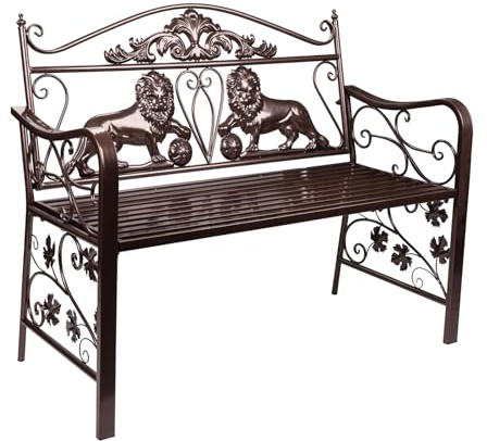 Hyner Gartenbank Metall, wetterfeste Parkbank, Ruhebank für 2-3 Personen, Vintage Sitzbank mit Löwen-Design und Rücken- & Armlehnen, für Garten, Balkon, Terrasse, Veranda & Hof – einfache Montage