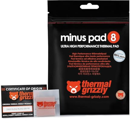 Thermal Grizzly Minus Pad 8 30x30x1,5 mm Wärmeleitpad GPU, RAM, SSD | Bewährte Wärmeleitfähigkeit, hohe Kompressibilität, elektrisch nichtleitend, RAM, VRAM, Mainboard, Elektronik, PC-Komponenten