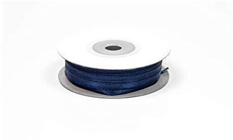 Rouleau de ruban de satin de 50 m x 3 mm - Ruban décoratif pour mariage, baptême (bleu foncé/bleu marine 370)