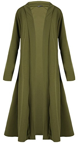 Fashion Star Womens Ladies Floaty Casual Waterfall Long Sleeves Open Front Duster Coat Maxi Long Cardigan Khaki