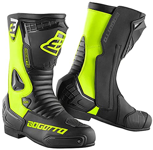Bogotto Losail Motorradstiefel, schwarz/neon-gelb, 45 | CE-Protektoren
