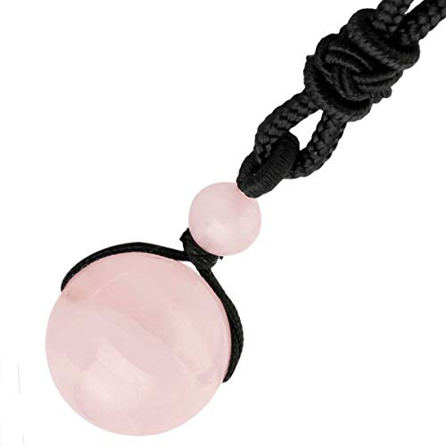 Nupuyai 16mm Rosenquarz Stein Perlen Anhänger Glücksstein Kette für Damen und Herren, Kristall Heilstein Halskette Glücksbringer Glückskette Meditation Reiki Schmuck Geschenk