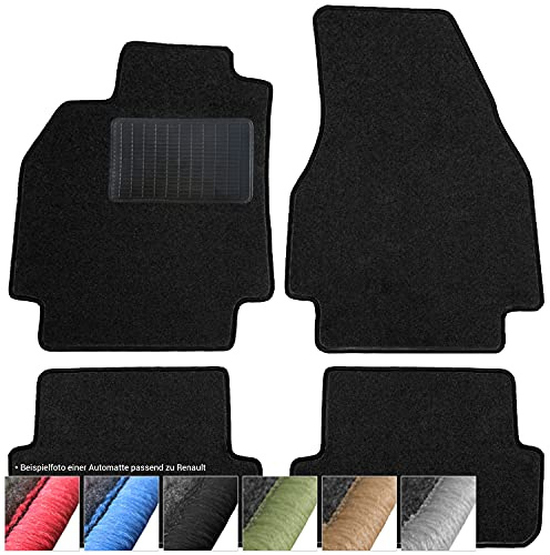 moto-MOLTICO Fußmatten Auto - Velours Autoteppiche | passend für Renault Thalia Clio II (1998-2006) - 4-teiliges Set - Schwarze Automatten mit Schwarzen Ziernähten