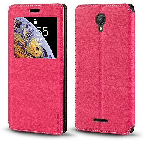 Funda de Cuero PU con Ventana Visible y Cierre Magnético Invisible Compatible con Alcatel Pixi 4 5.0 3G 5010D, Cubierta Inteligente de Protección (Rosaclaro)