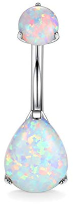 hengkaixuan Opal Belly Button Ring Titanium Belly Piercing Jewellery 14G Navel Ring Internally Threaded Belly Barbell Navel Jewellery Navel Piercing Jewellery 10mm