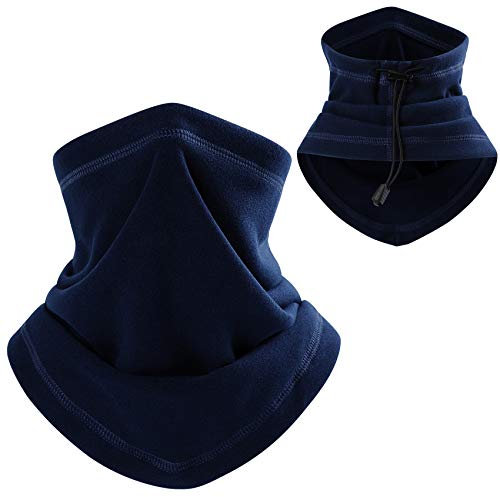 EasyULT Cache Cou Tubulaire, Réglable Multi-Usage Unisexe Bandeau Élastique Cache-Col, Windstopper Doublure en Polaire Tour de Cou Thermique Neck Warmer pour Cyclisme Moto Sports de Plein air(Blue)