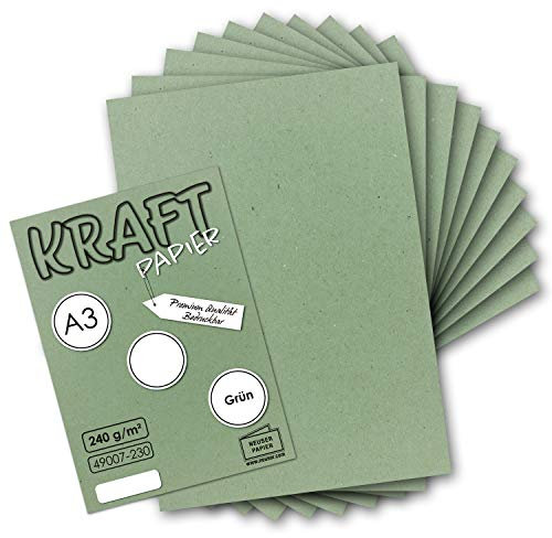 75x Vintage Kraftpapier in Natur-Grün - DIN A3-29,7 x 42 cm - 240g - natur Recycling-Karton - nachhaltig ökologisch Bastel-Karton Einzel-Karte - UmWelt by GUSTAV NEUSER