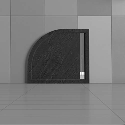 Piatto Doccia Semicircolare 80x80x3cm in Pietra Vulcanica e Resina Mista finitura Pietra Nera Ruvida Ultraslim Antiscivolo Antibatterico