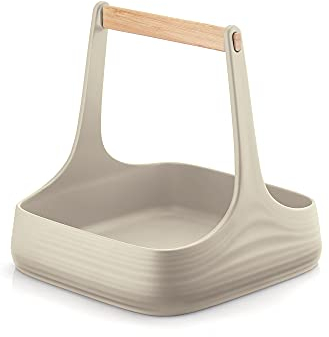 Guzzini - Tierra, All Together, Organisateur de Table en Plastique recyclé et Bois - Argile, 22x22xh22,5 cm - 17930079